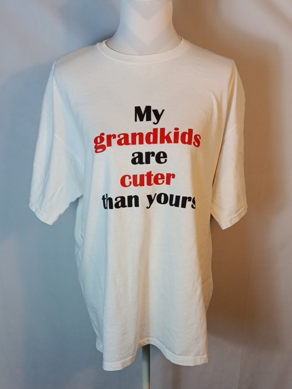 Delta White Tee with Red and Black 'My Grandkids Are Cuter Than Yours' Graphic